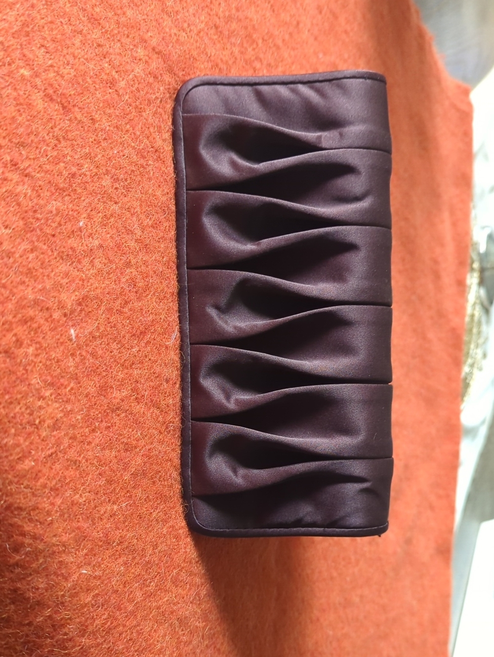 Pleated Satin Clutch in Chocolate Brown